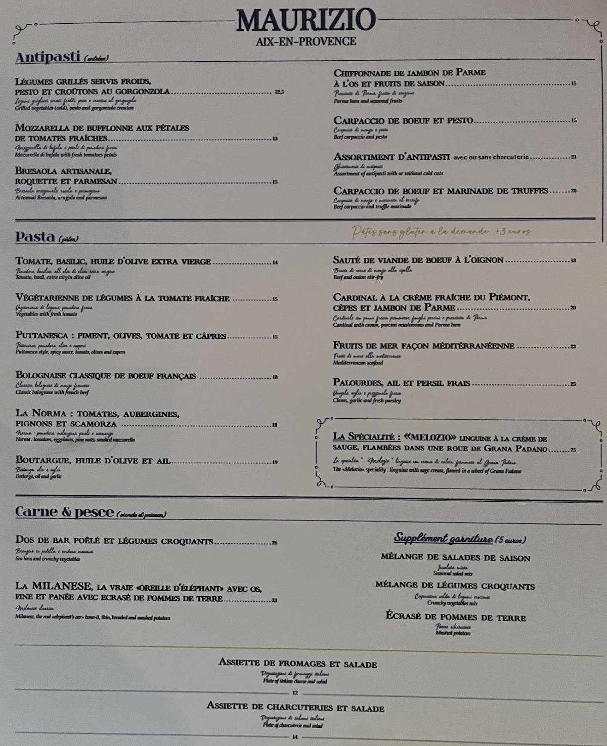 Menu de Maurizio