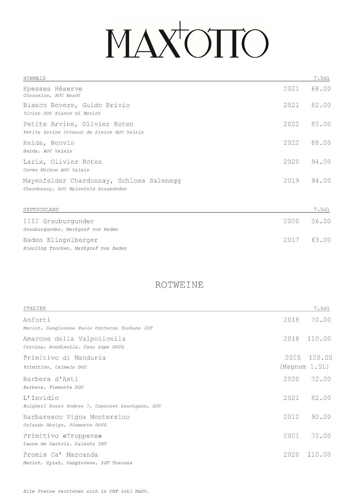 Menu di Max&Otto 