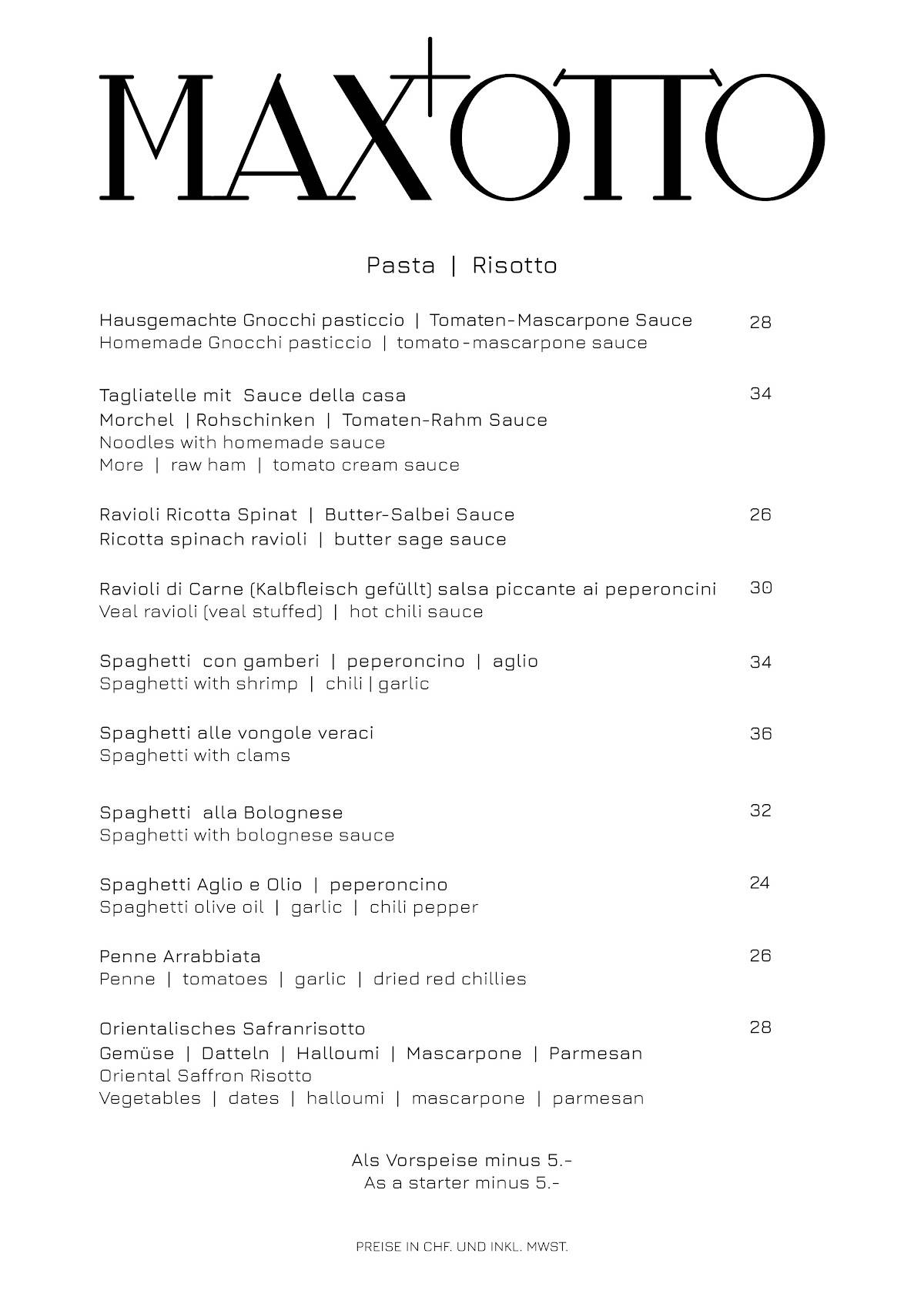 Menu di Max&Otto 