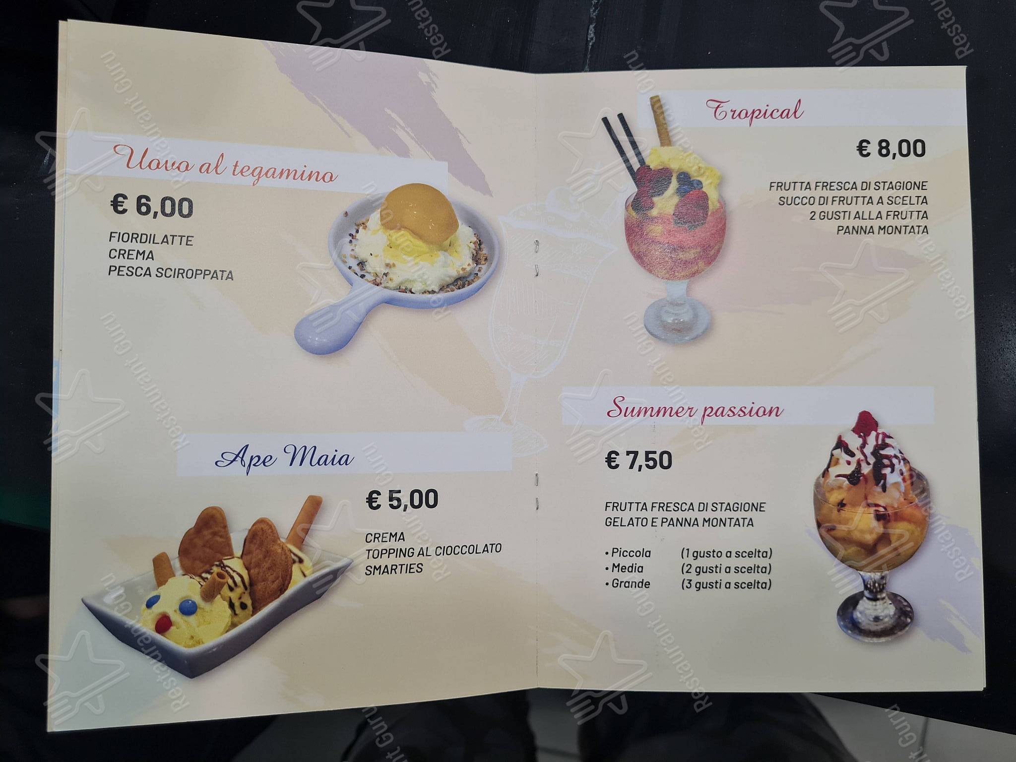 Menu di Maxxibar - piatti e bevande