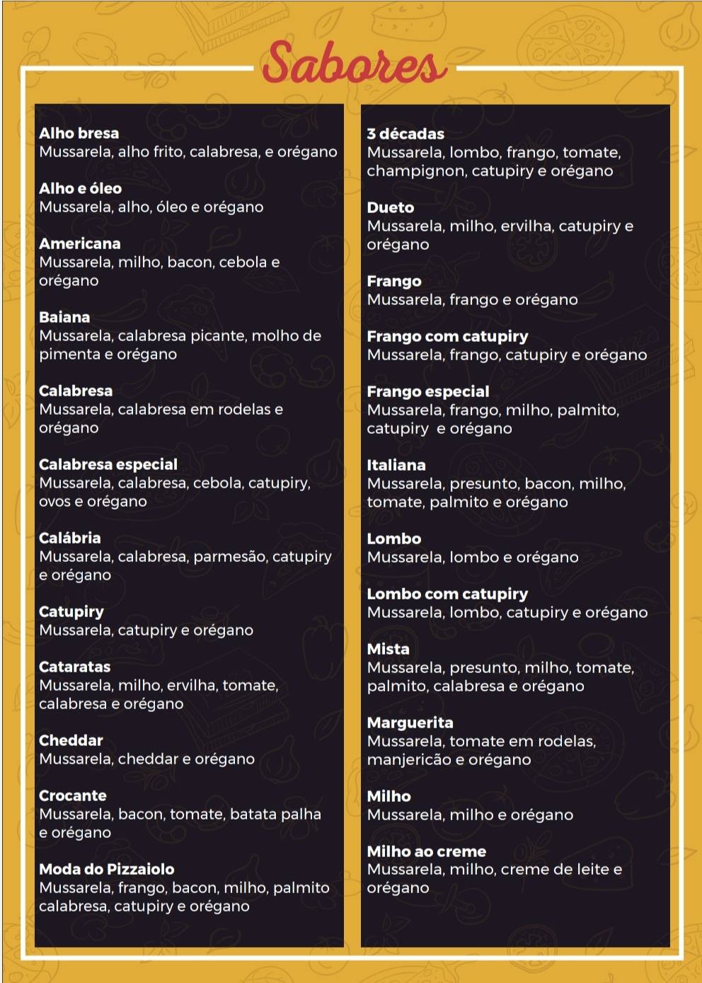 Mega Pizza cardápio