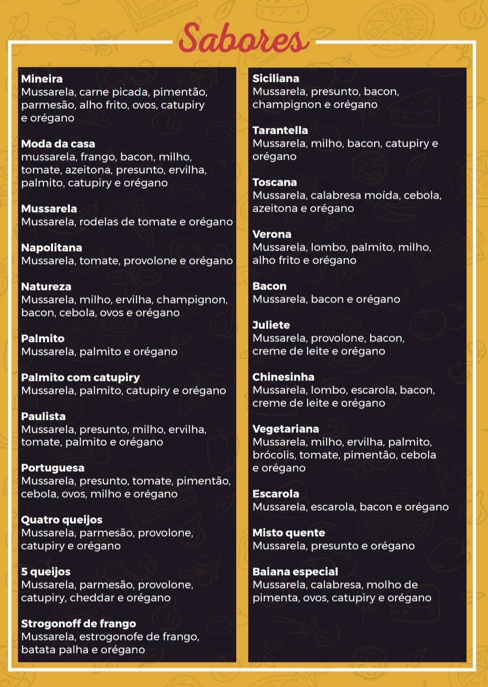 Mega Pizza cardápio
