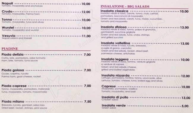 Menu di Bar Mercurio - Ristorante Pizzeria 