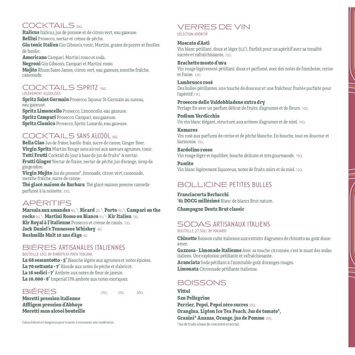 Menu de IL RISTORANTE - Le restaurant Italien de Bordeaux-Mérignac