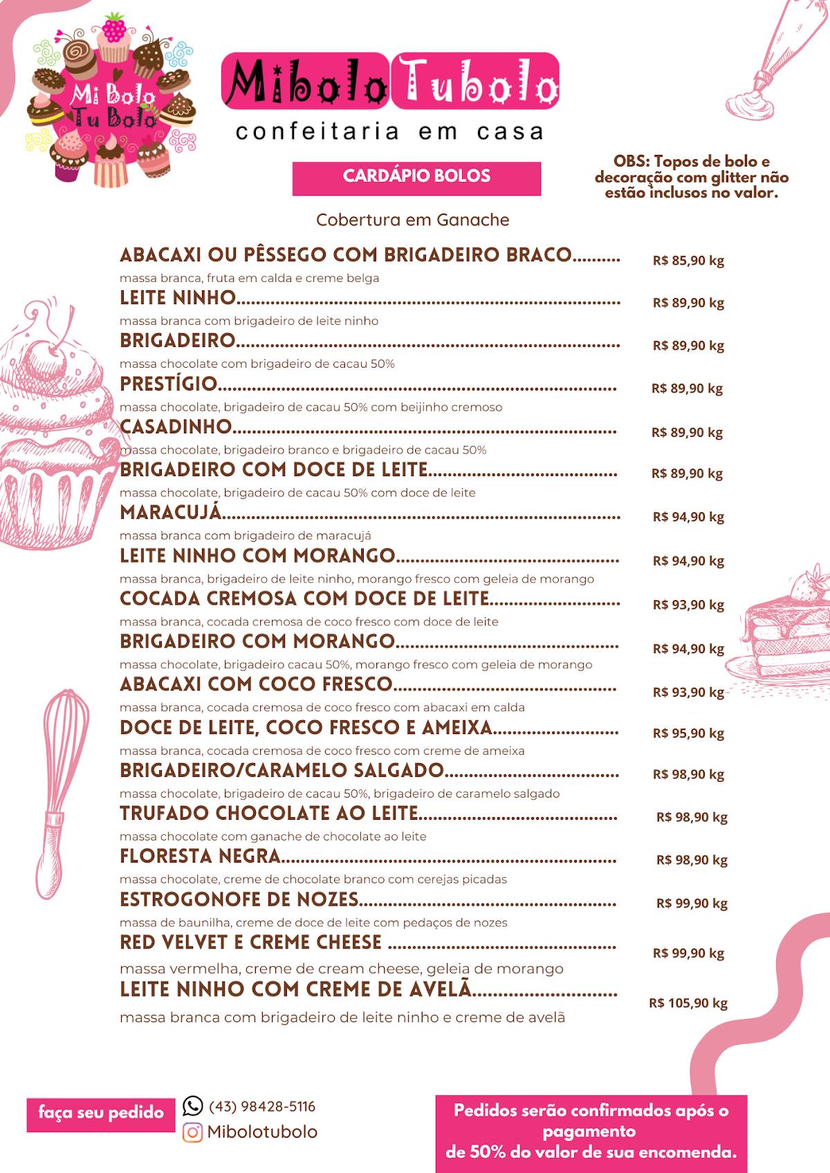 Mibolo Tubolo Doces Personalizados Londrina cardápio