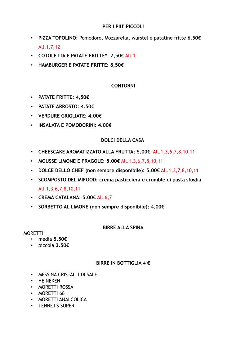 Menu di Mifood 