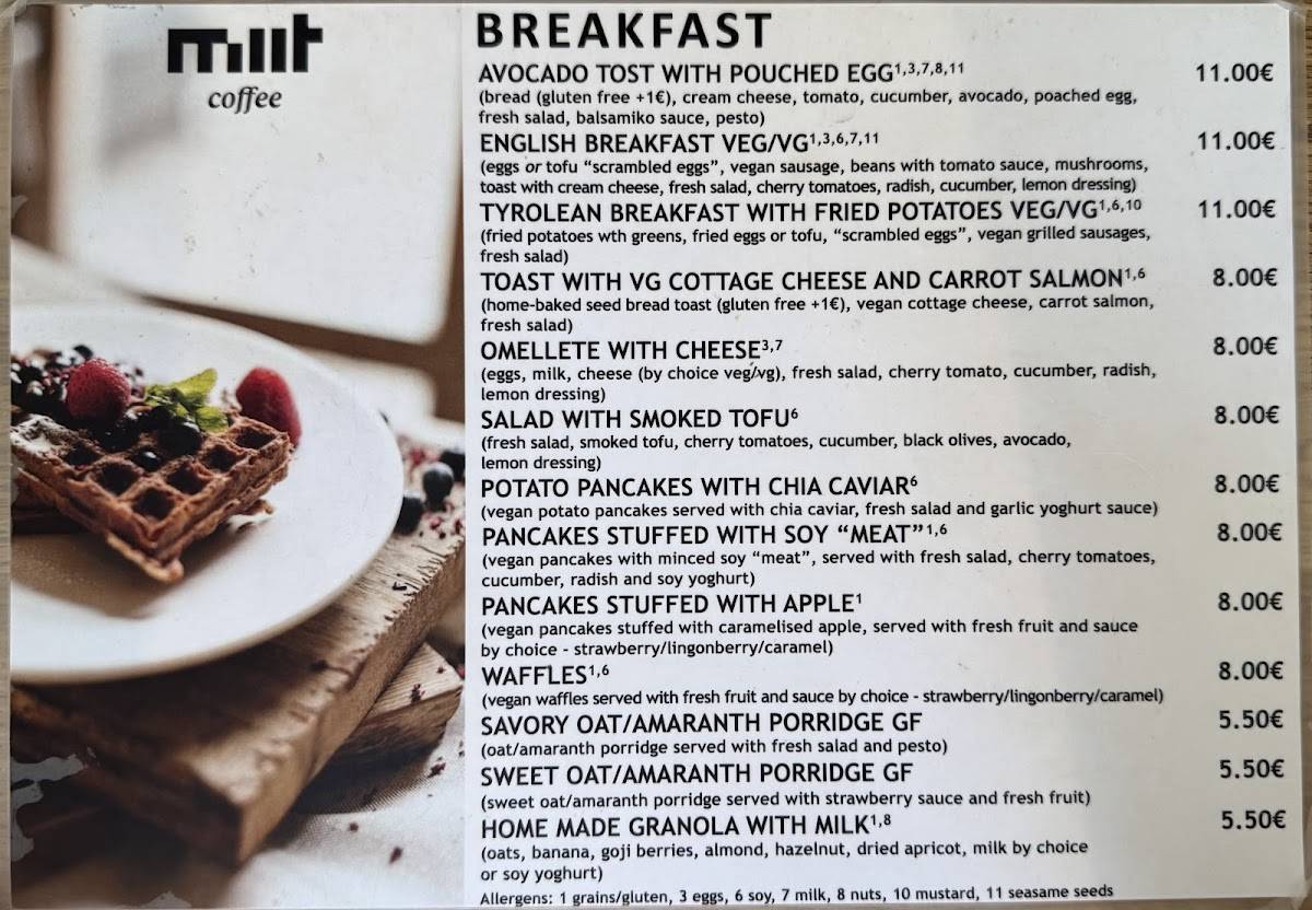 Menu de MiiT Coffee