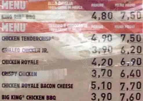 Menu di King Kebab Milano 