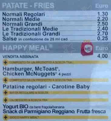 Menu di McDonald's Milano Sabotino 