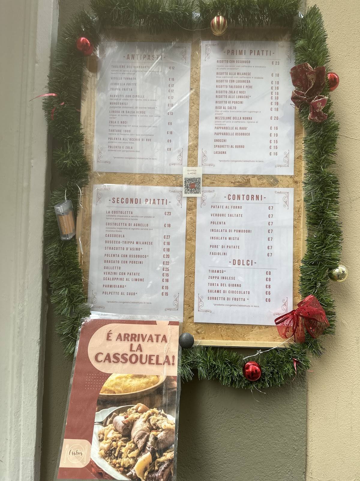 Menu di Osteria milanese OSS BUS 