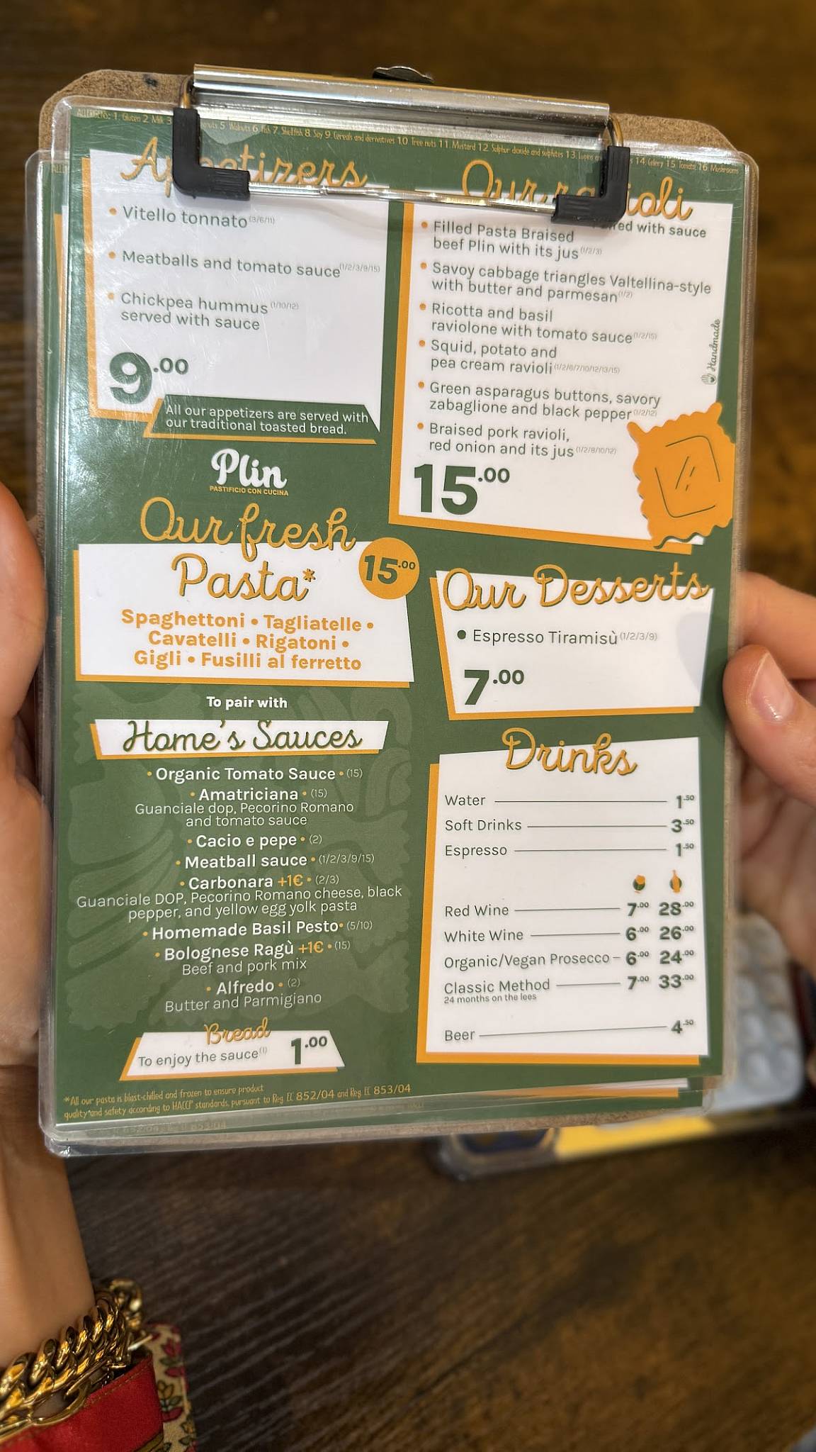 Menu di PLIN Pastificio con Cucina 