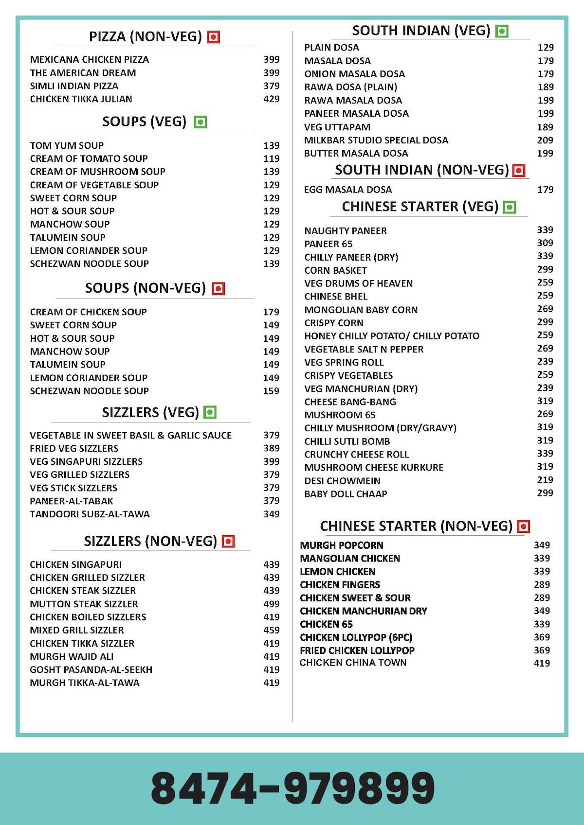 Milkbar Studio Best Restaurant in Aligarh Family Restaurant in Aligarh menu