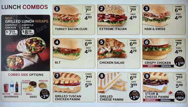 Tim Hortons menu