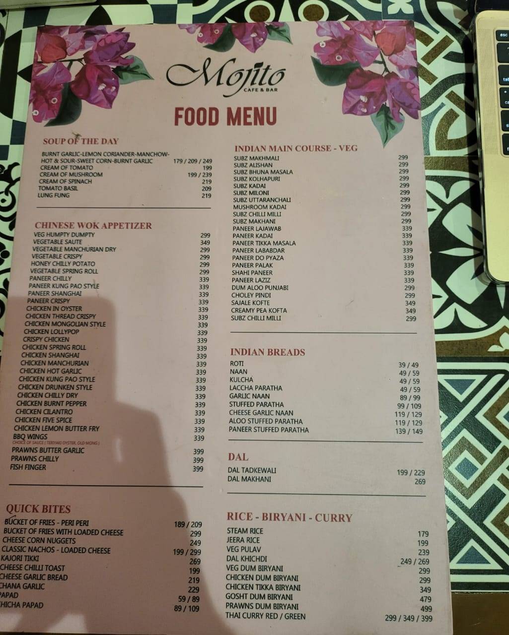 Mojito Cafe and Bar menu