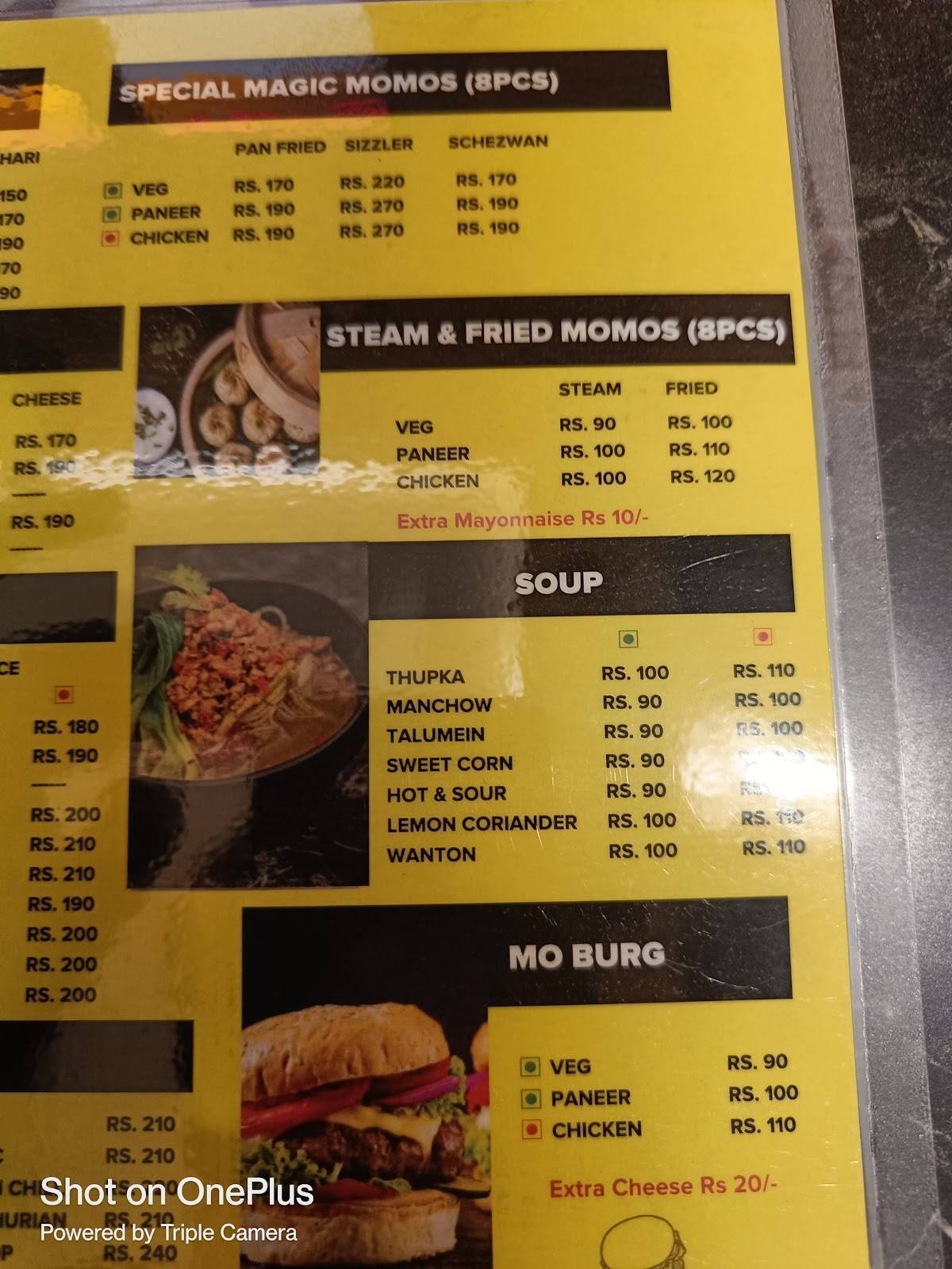 Momo Magic Cafe menu