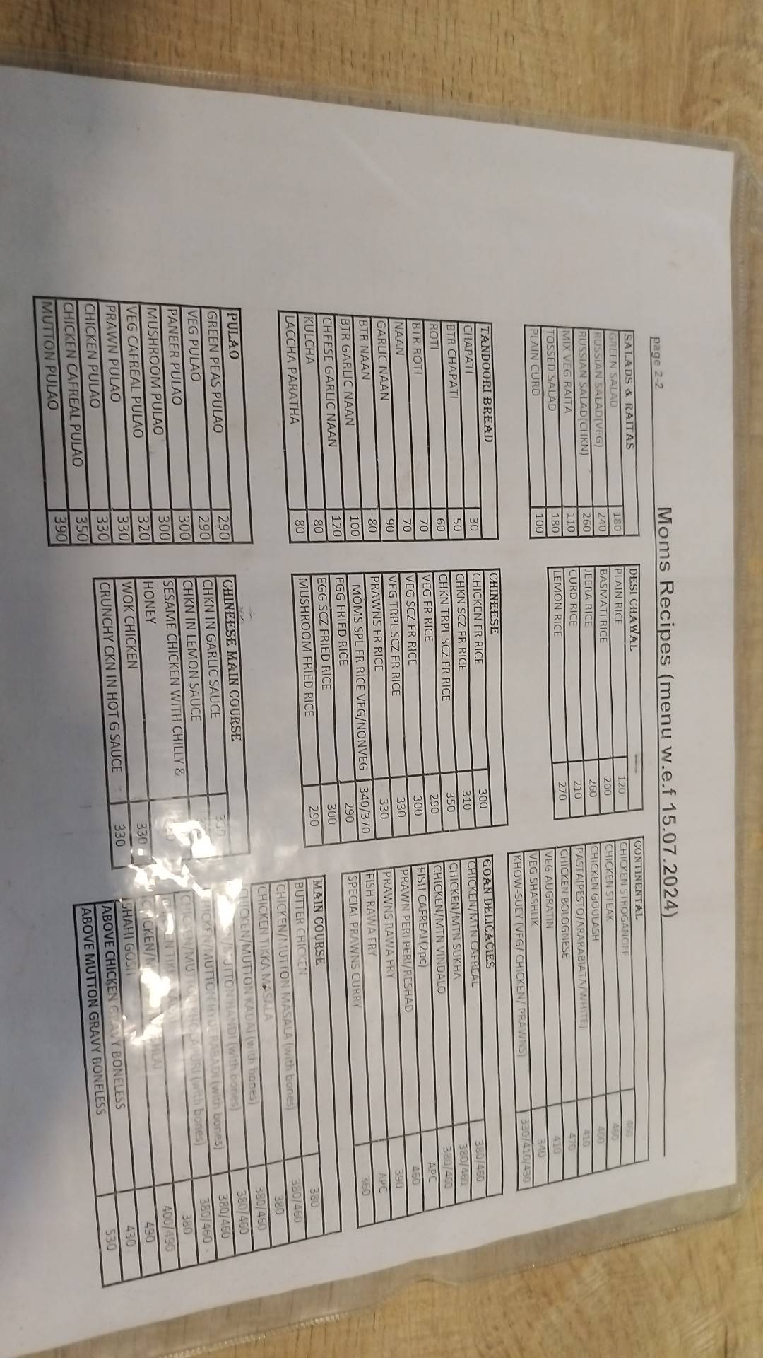 Mom's Recipes verna menu