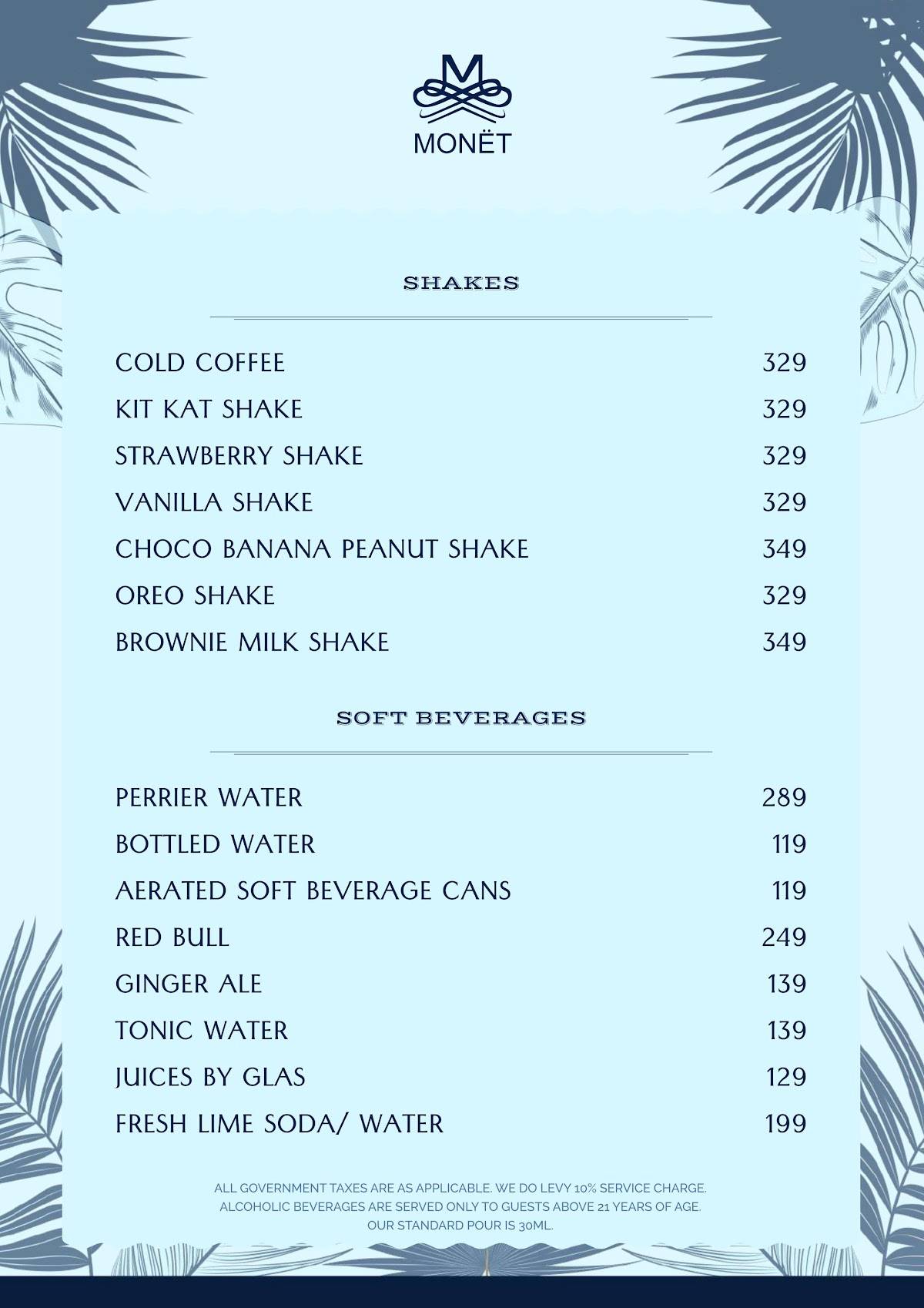 Monët menu