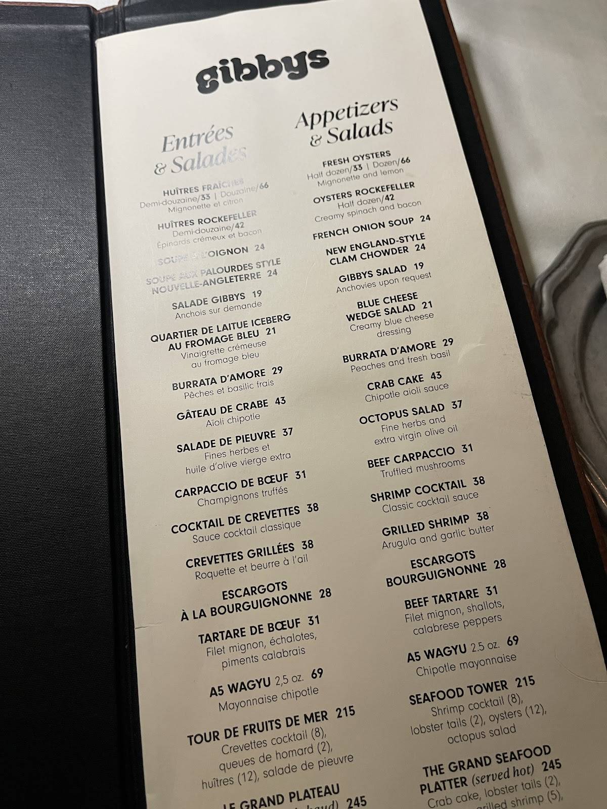 Menu de Gibbys