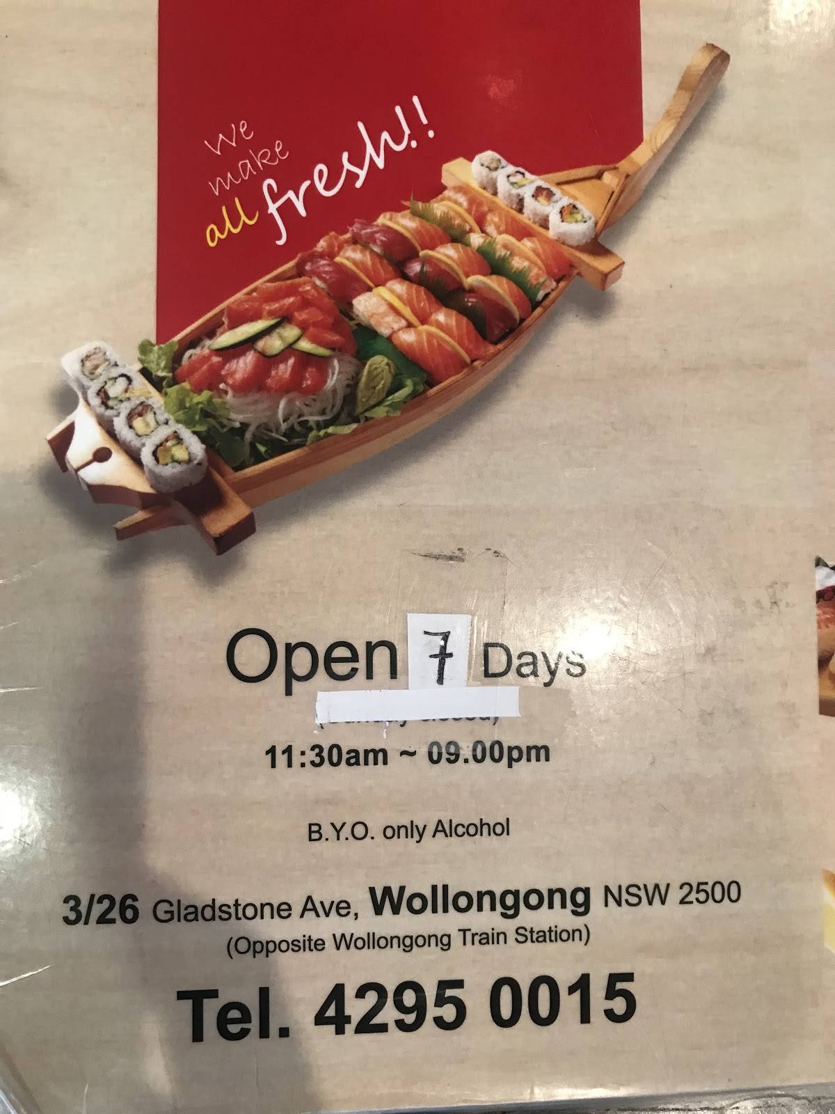 Menu At Moon Sushi Wollongong Restaurant Wollongong 326 Gladstone Ave