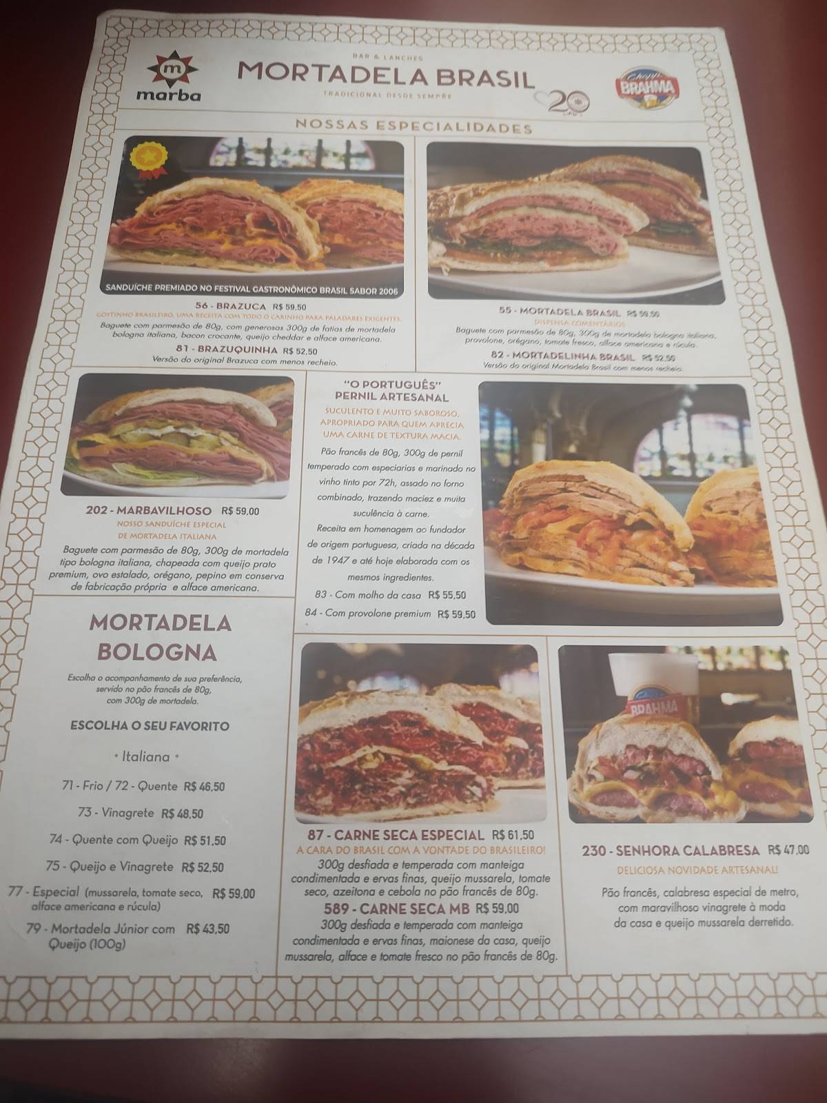 Mortadela Brasil cardápio