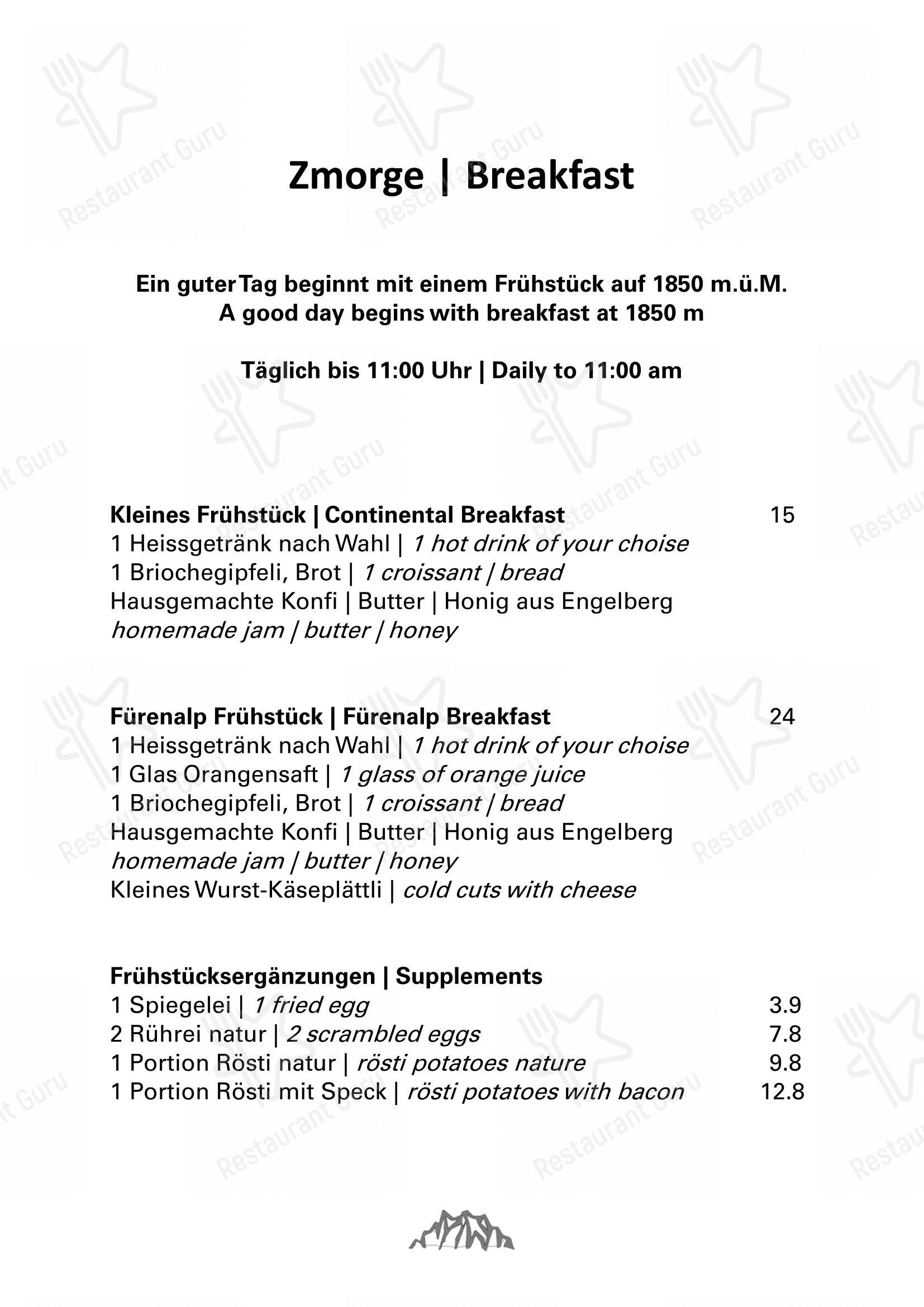 Menu per Mountain Restaurant Fürenalp ristorante