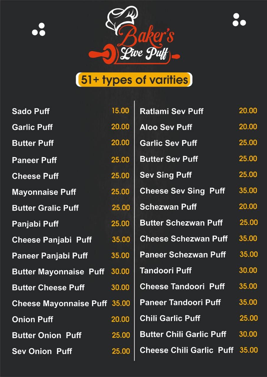 Mr. Baker's Live Puff menu