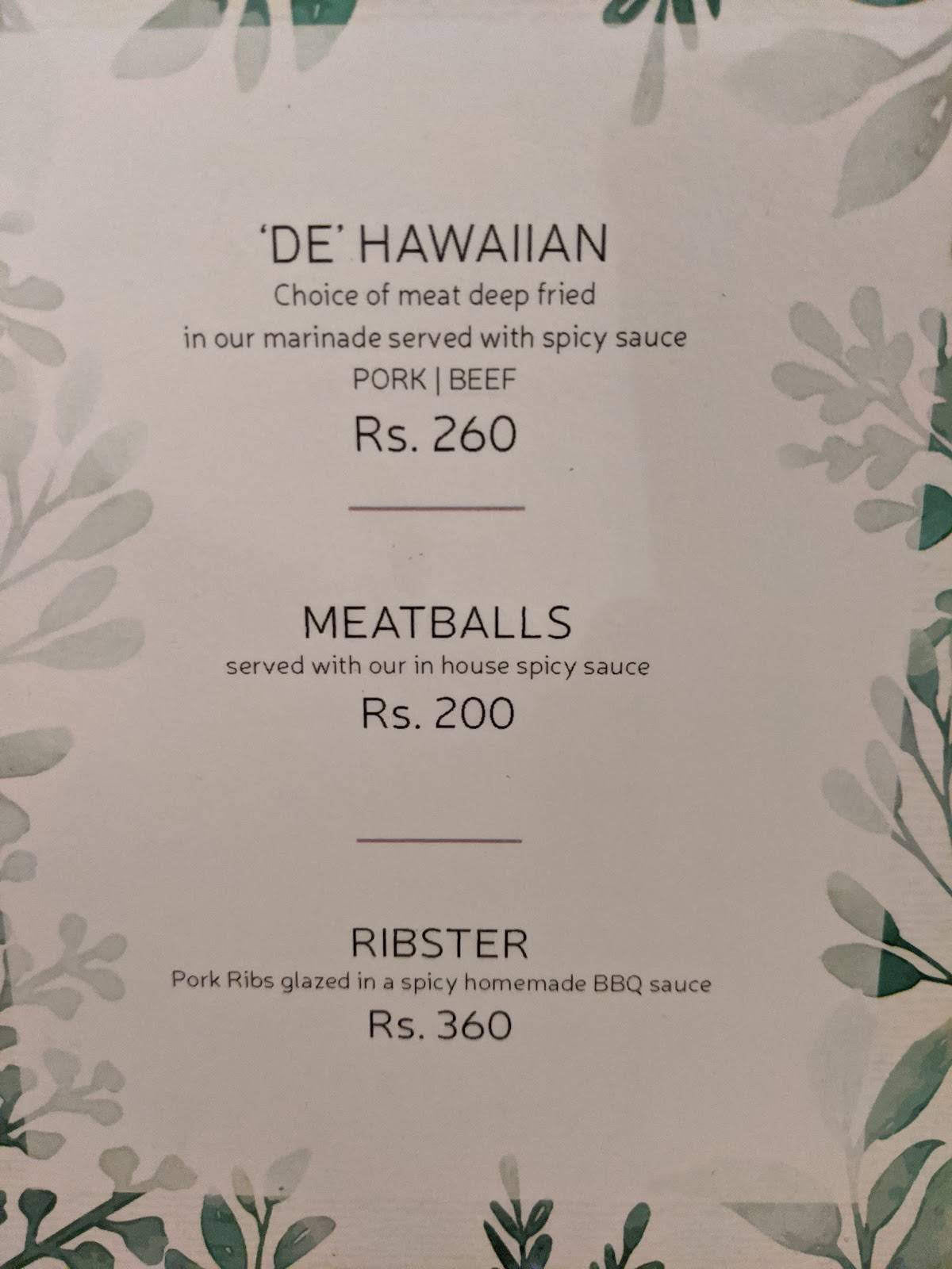 Menu at Muffet's Pantry, Dimapur