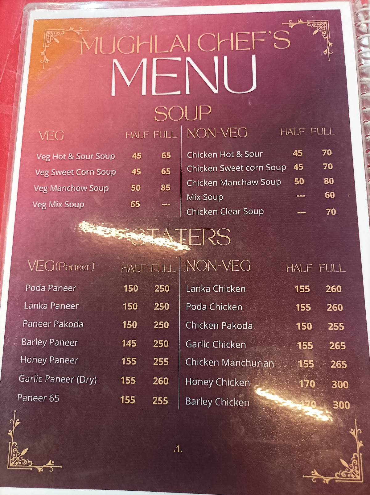 Mughlai chef's menu