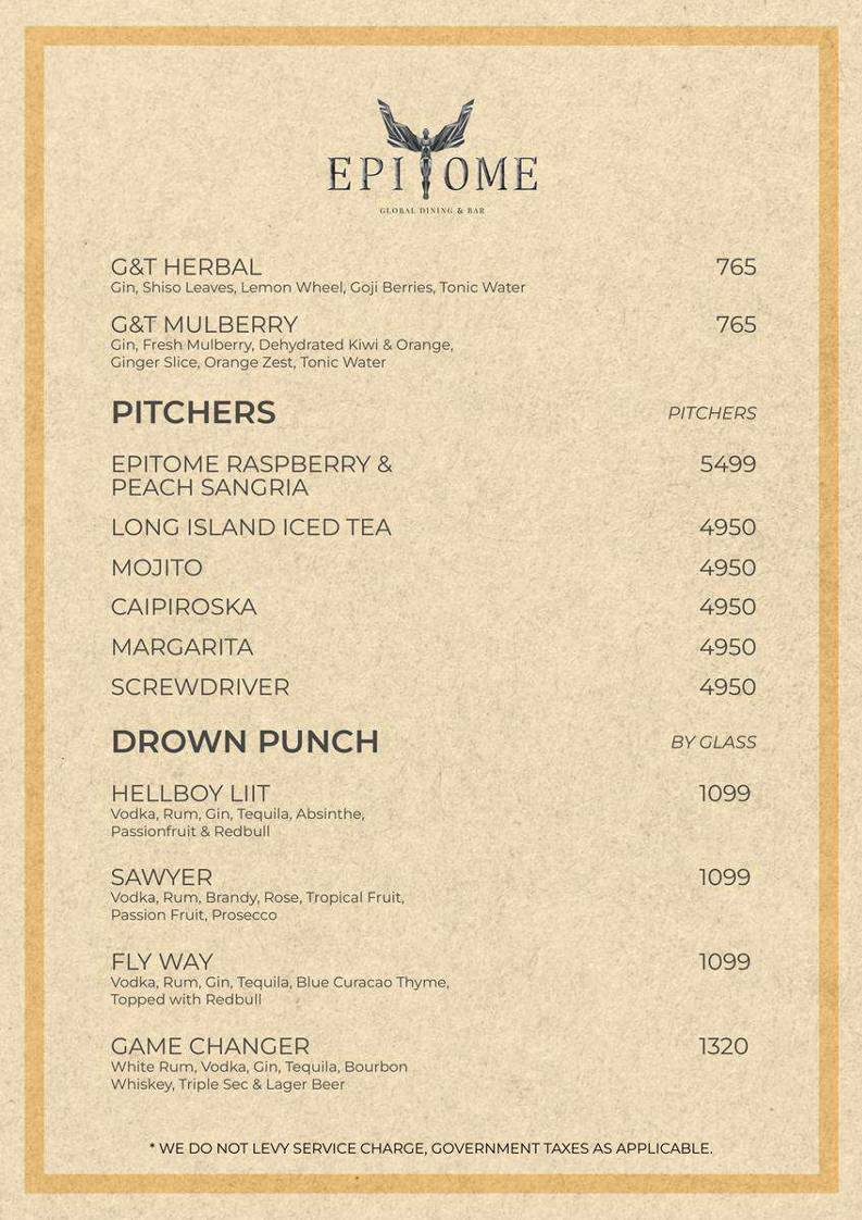 EPITOME - Global Dining & Bar menu