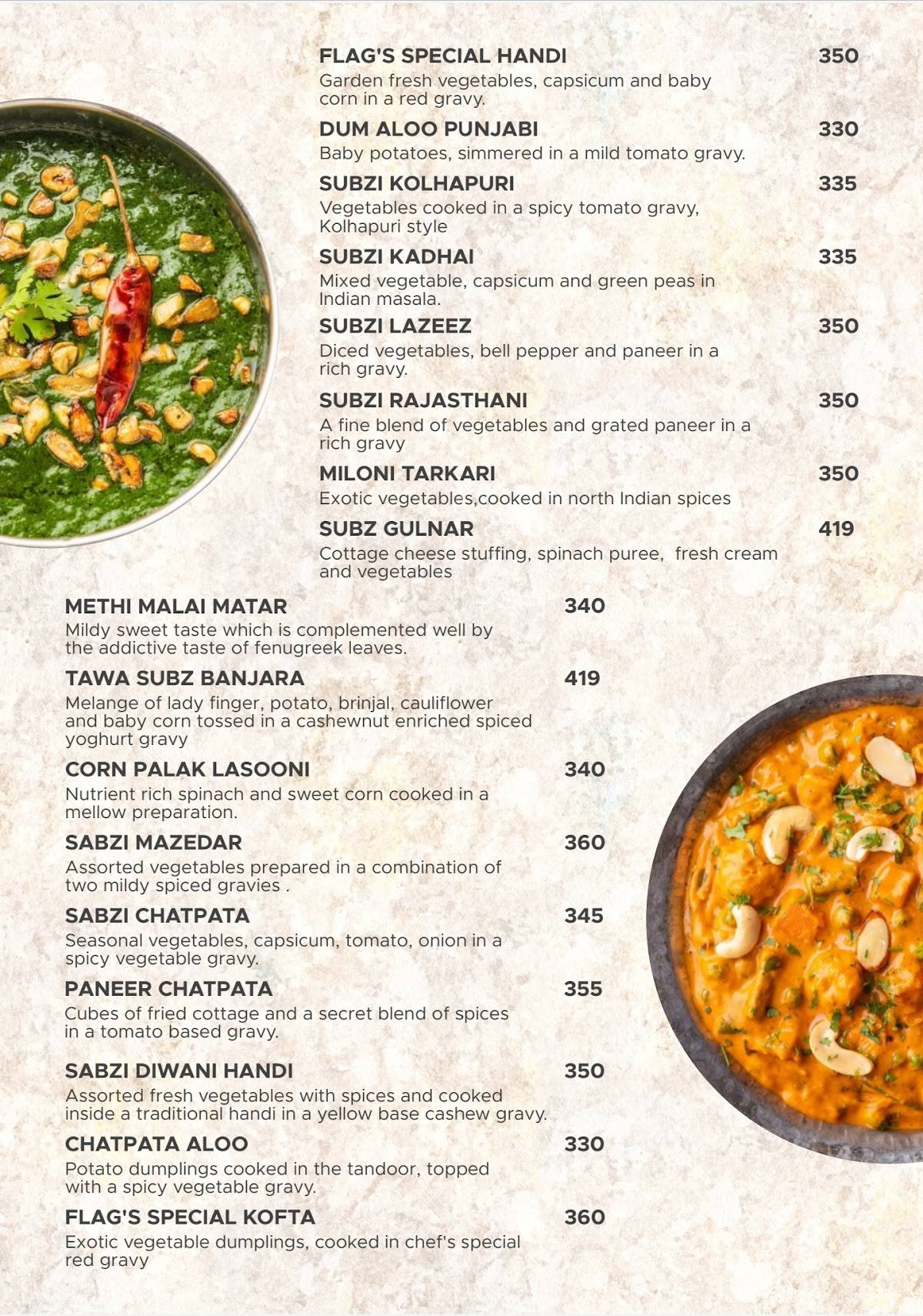 Flag's II Veg World Cuisine menu