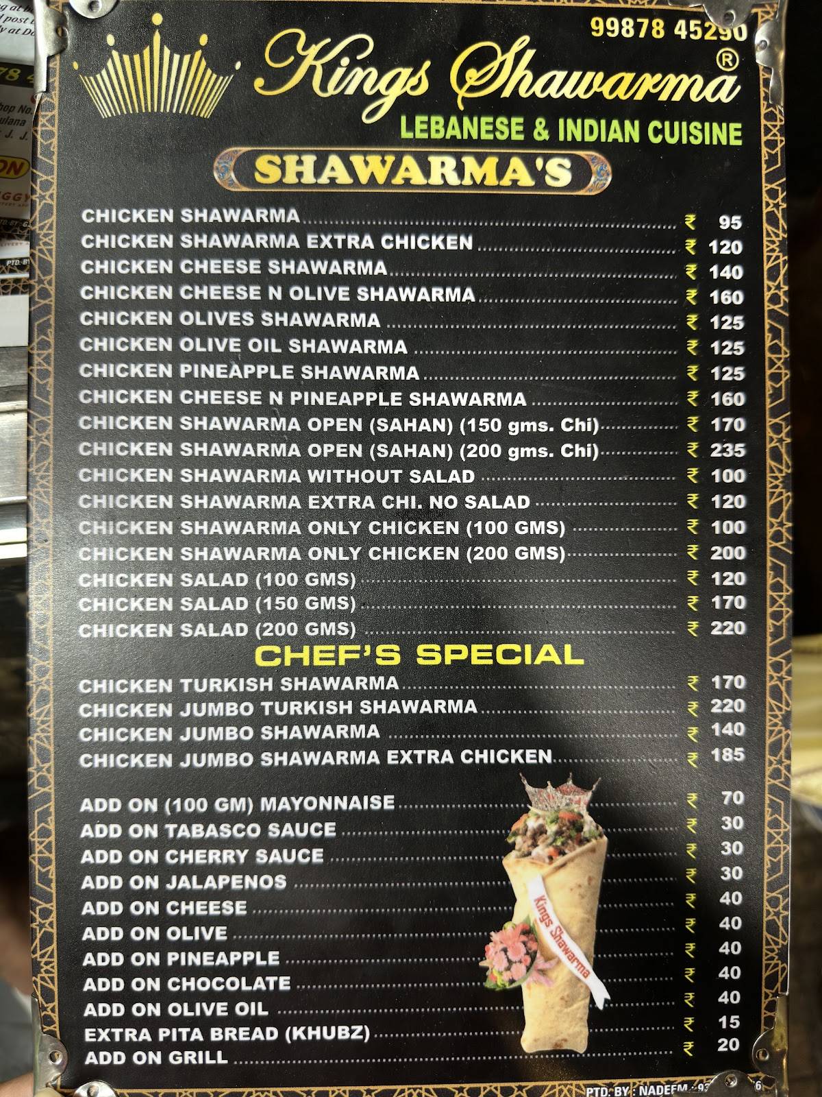 Kings Shawarma menu