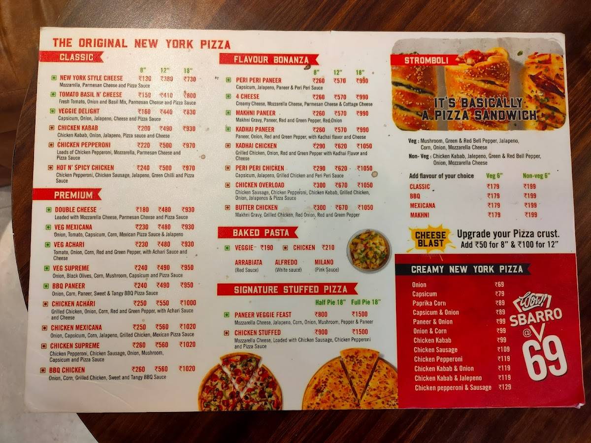 Sbarro menu
