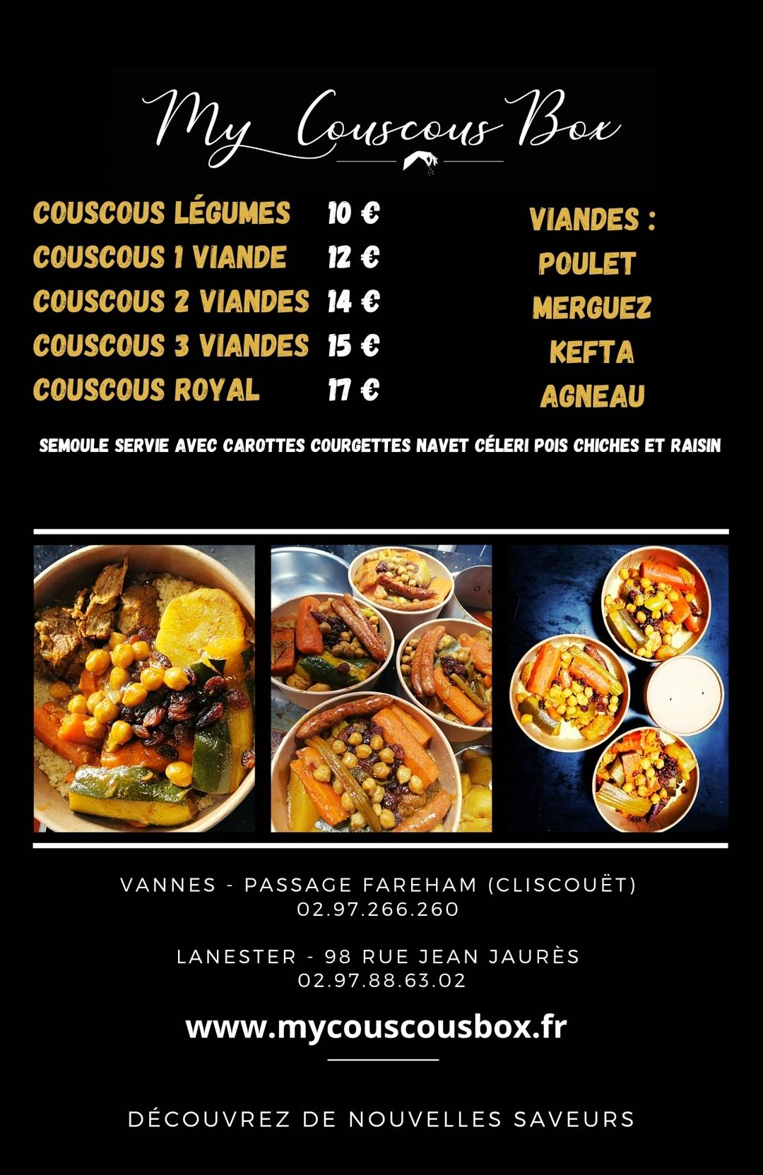 Menu at My Couscous restaurant, Vannes