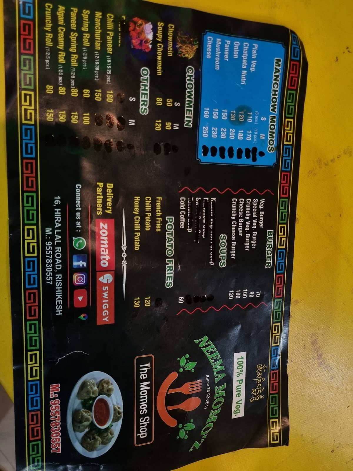 NEEMA MOMO'Z menu