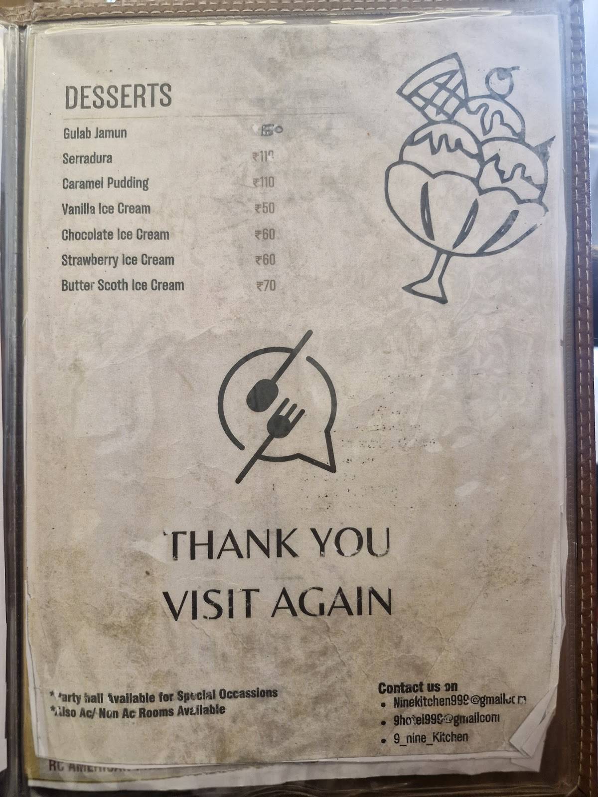 NINE KITCHEN FAMILY RESTAURANT & ROOMS menu