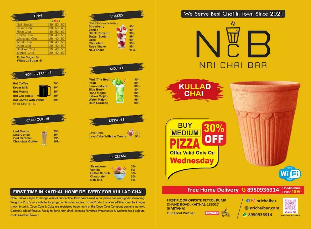 NRI CHAI BAR (NcB) menu