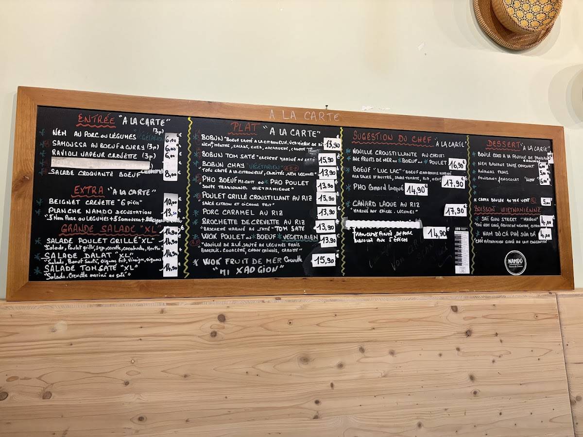 Menu de Namdo Bobun Pho du Vietnam