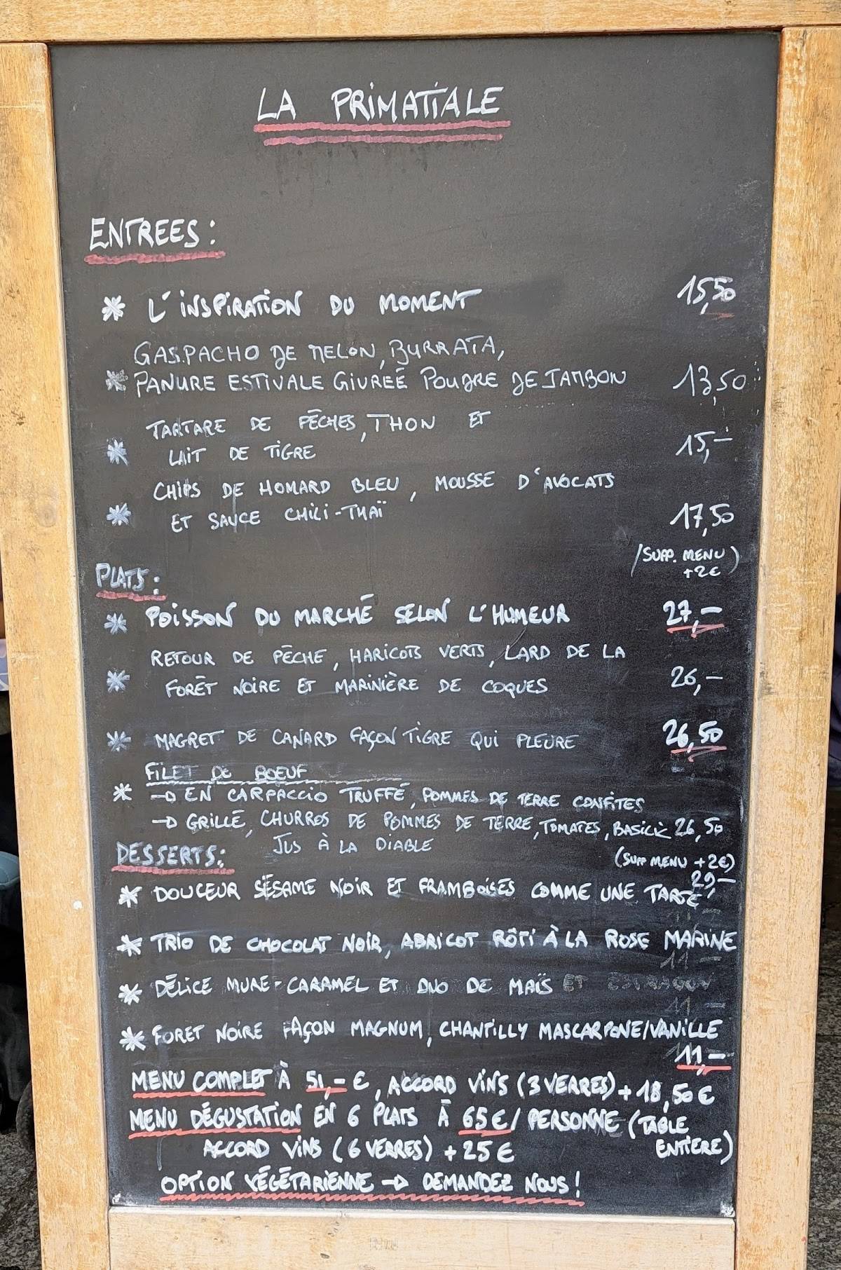 Menu de Restaurant la Primatiale