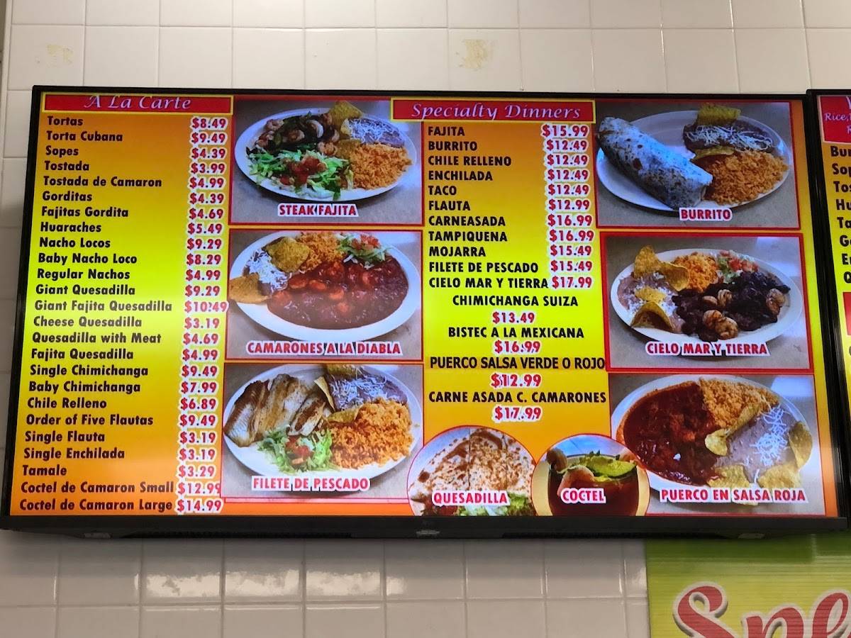 Menu at Fiesta Burrito restaurant, Naperville