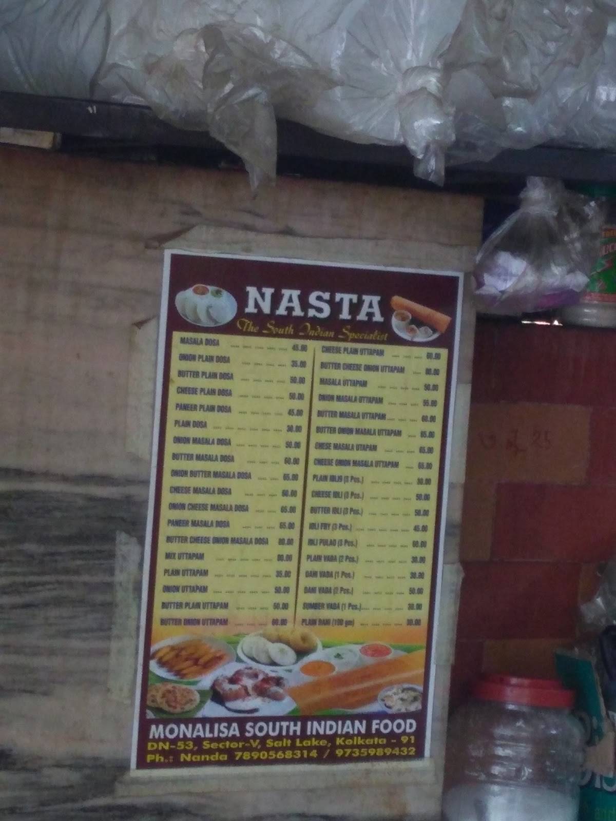 Nasta Restaurant - South Indian Delicacies menu