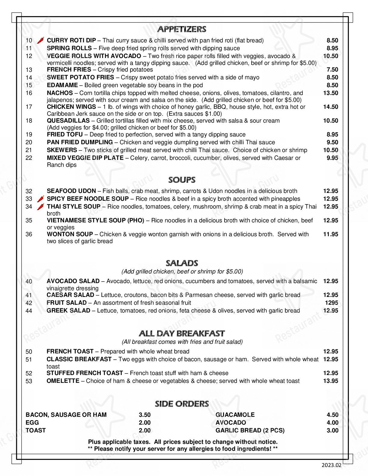 Menu at The Garden Mbombela Restaurant, Nelspruit