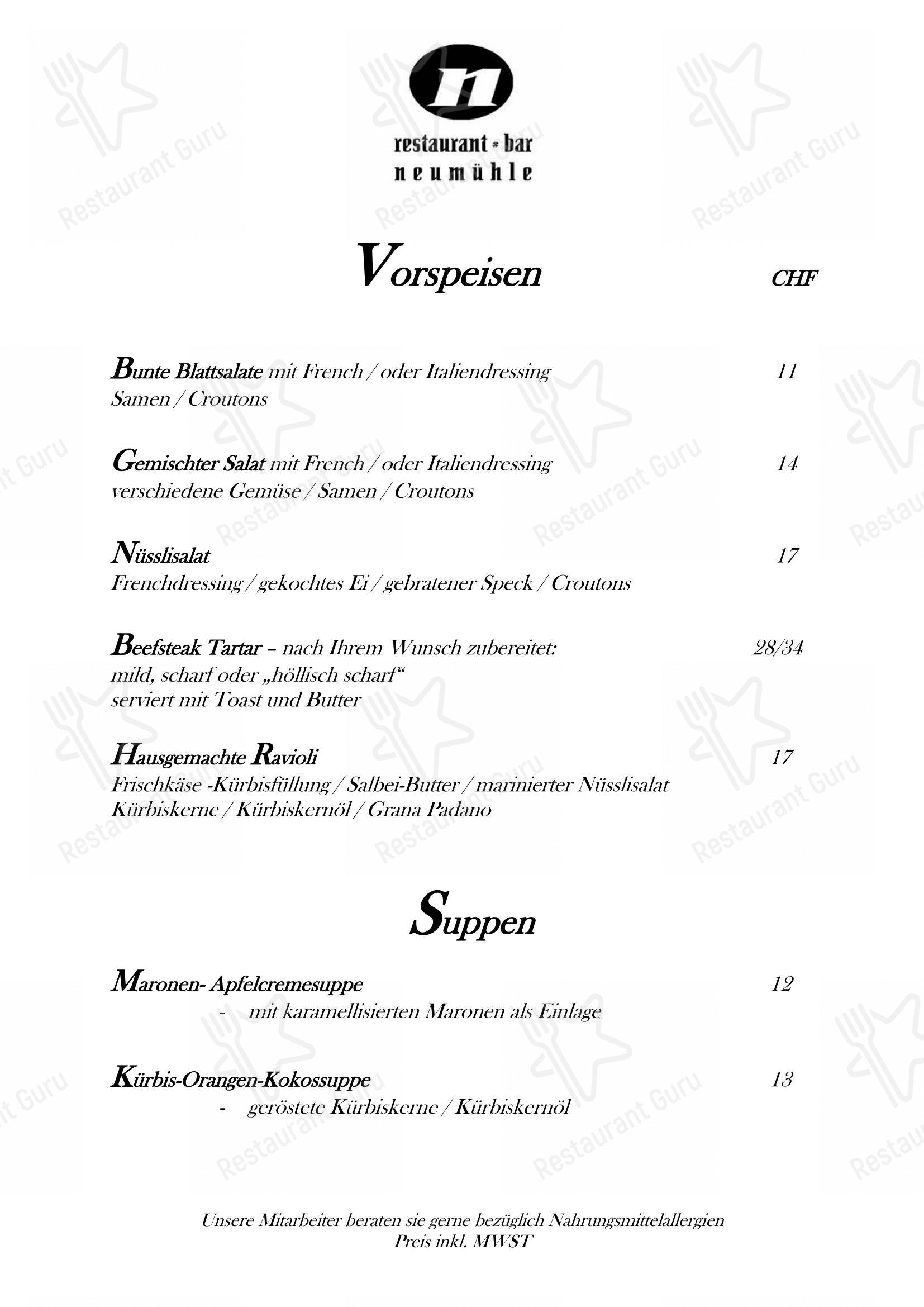 Neumühle in Baar - Menu bar