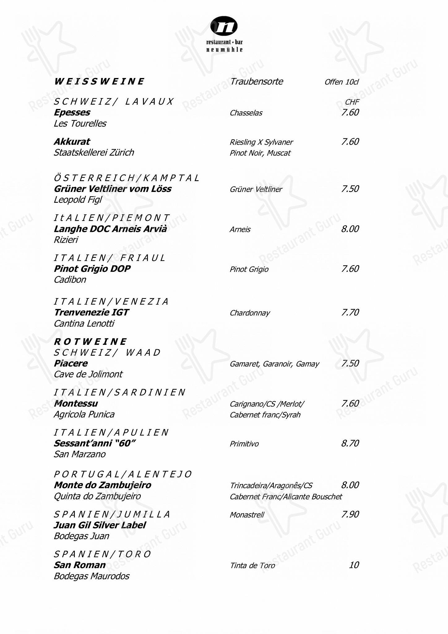 Menu di Neumühle - Carte menu