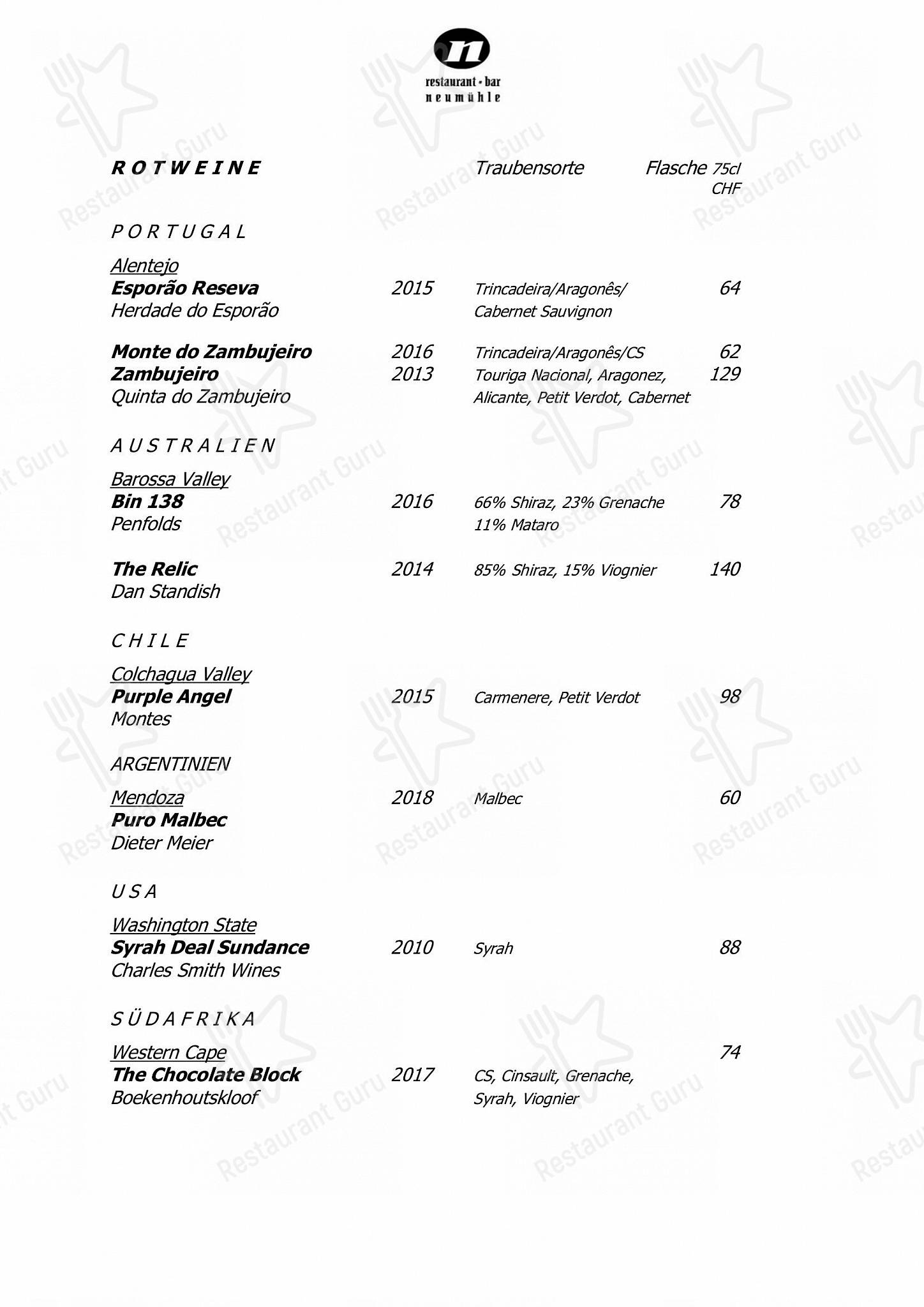 Carte menu per Neumühle pub & bar