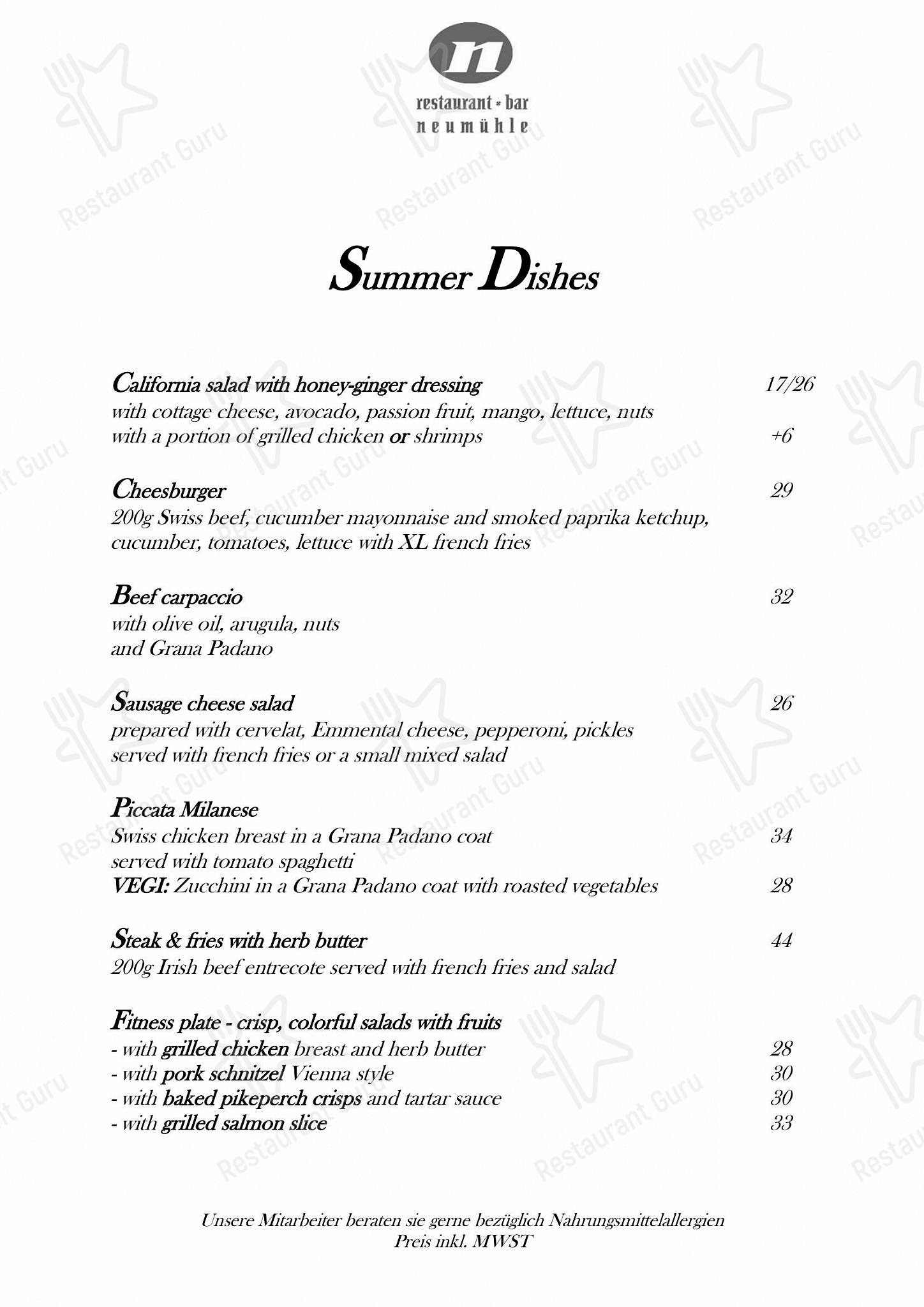 Neumühle in Baar - Carte menu
