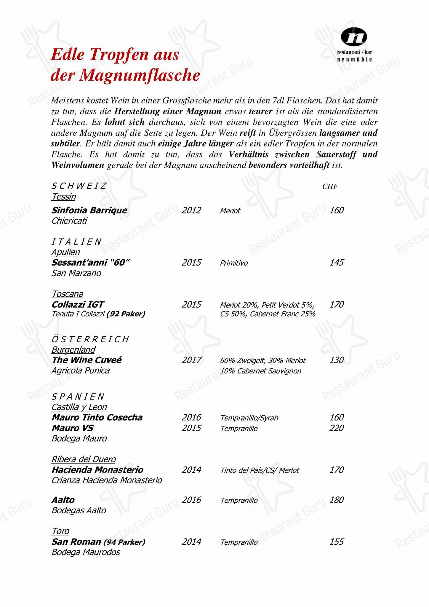 Neumühle in Baar - Carte menu