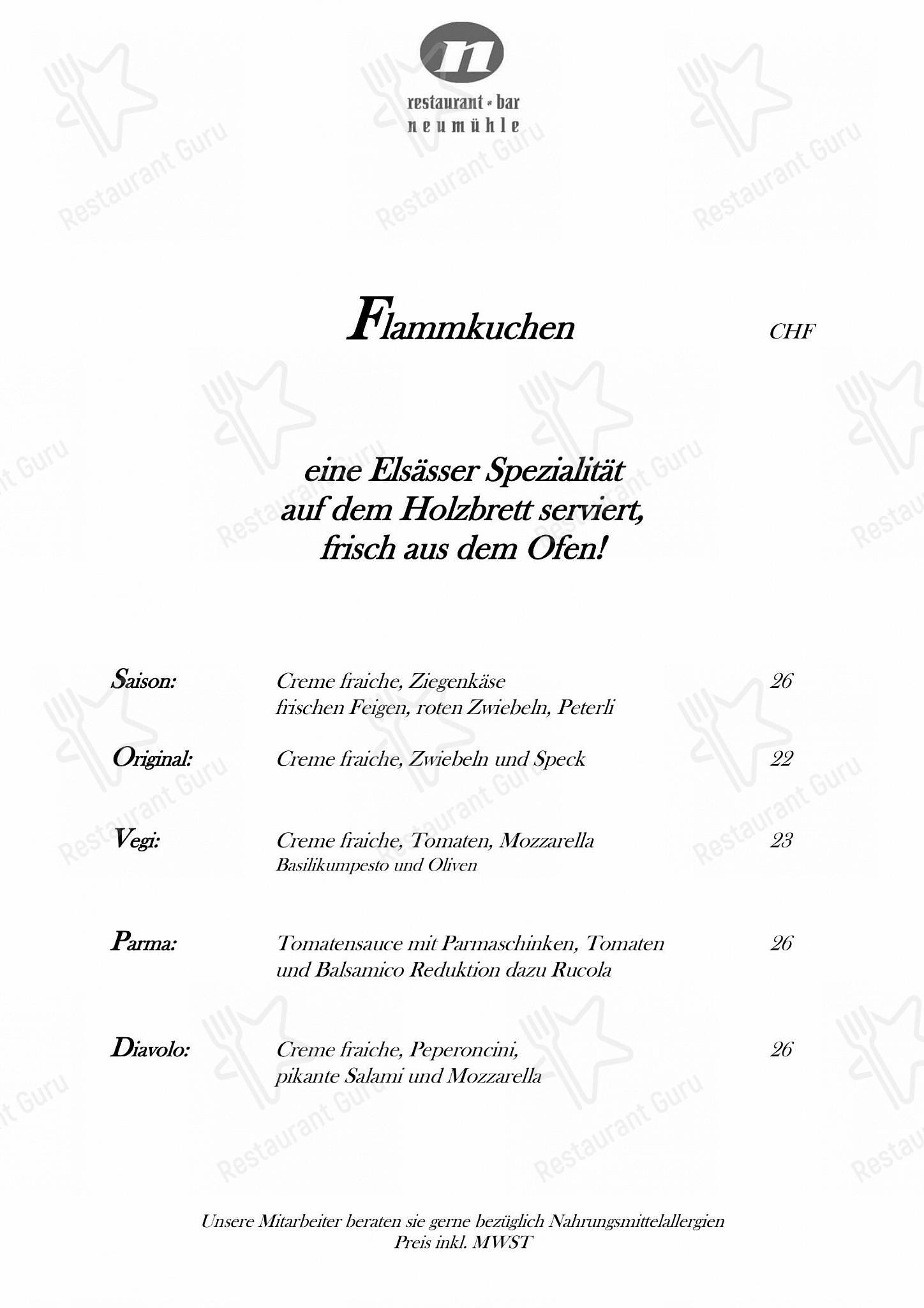 Carte menu per Neumühle in Baar