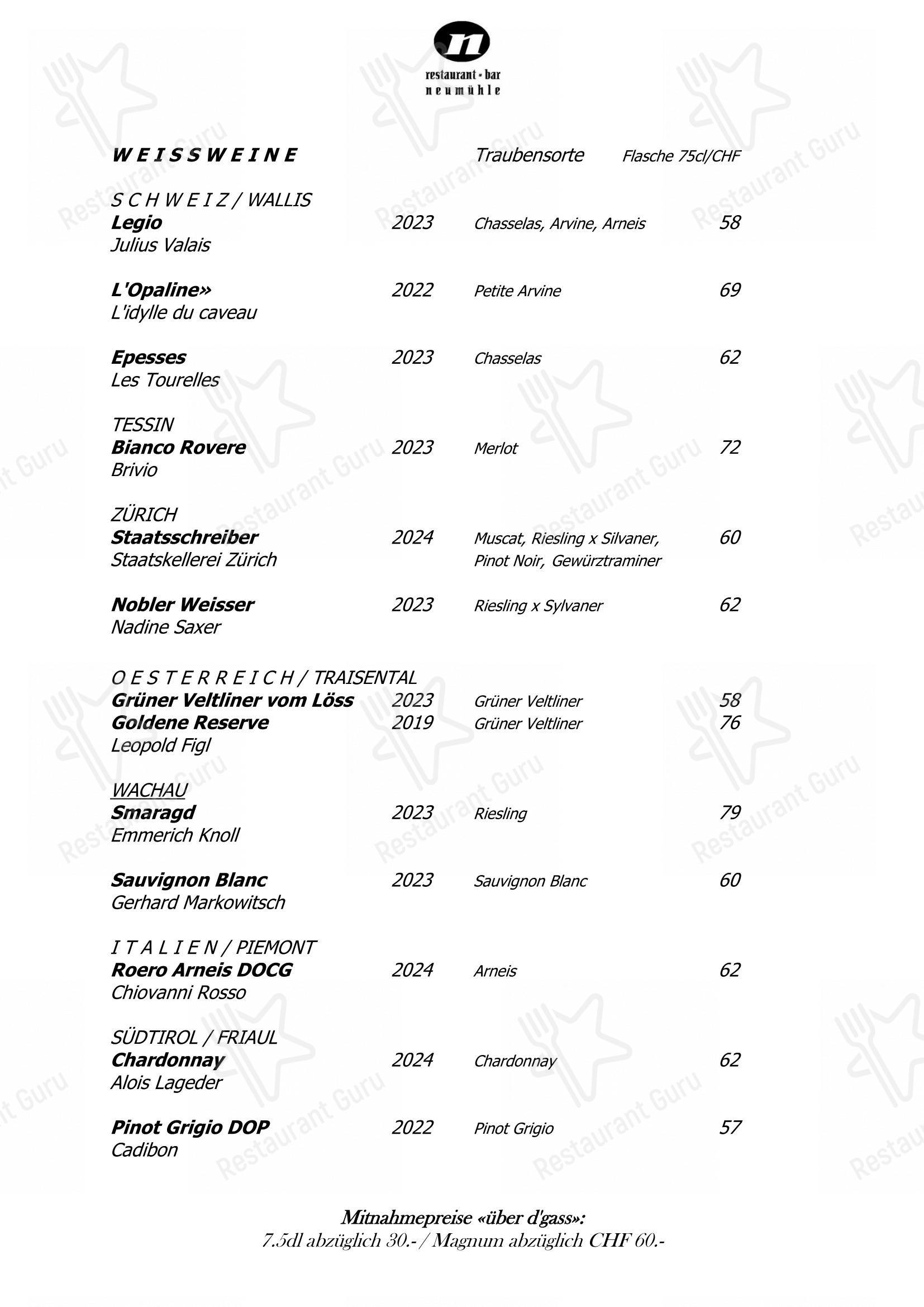 Menu di Neumühle - 菜单