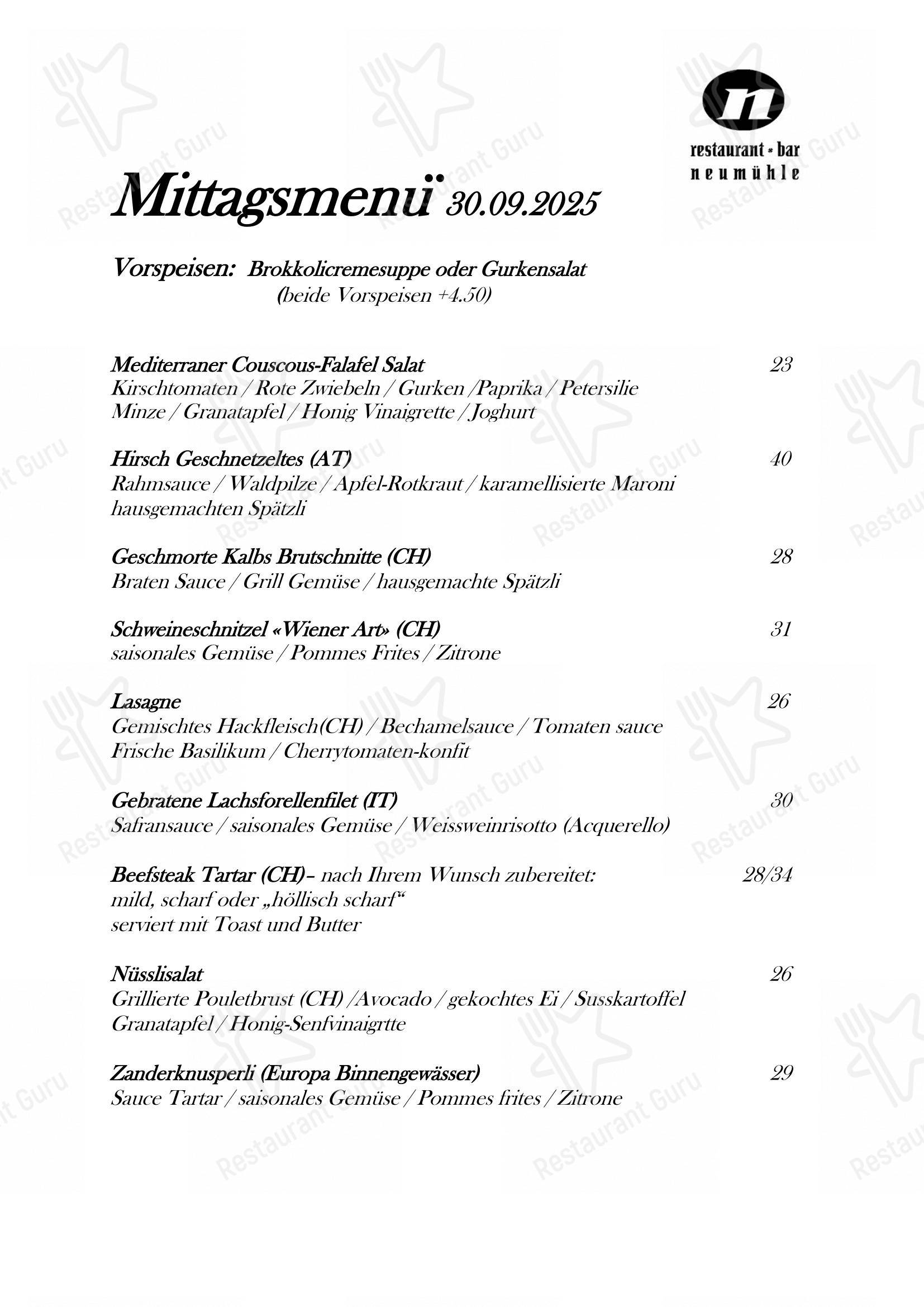 Menu per Neumühle pub & bar