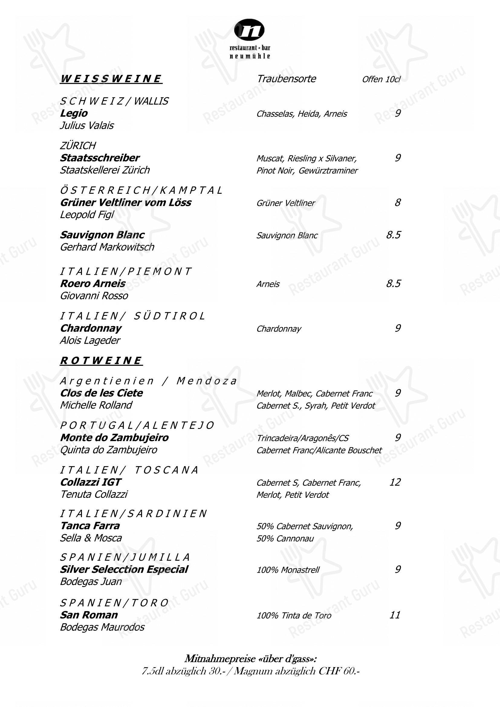 Neumühle in Baar - 菜单